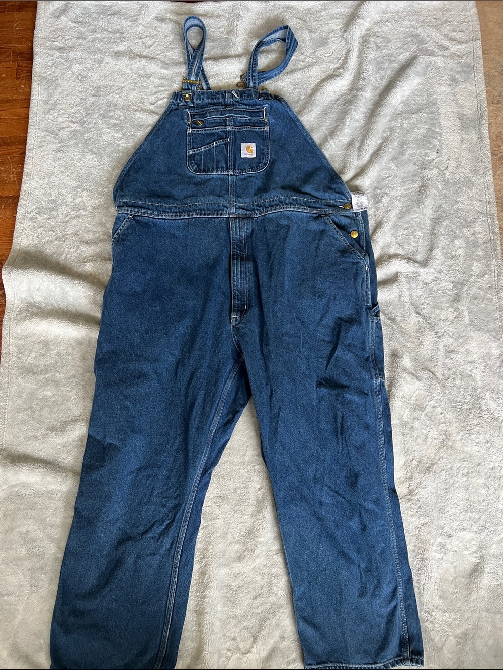 Carhartt Men's Navy Blue Relaxed Fit Denim Overalls